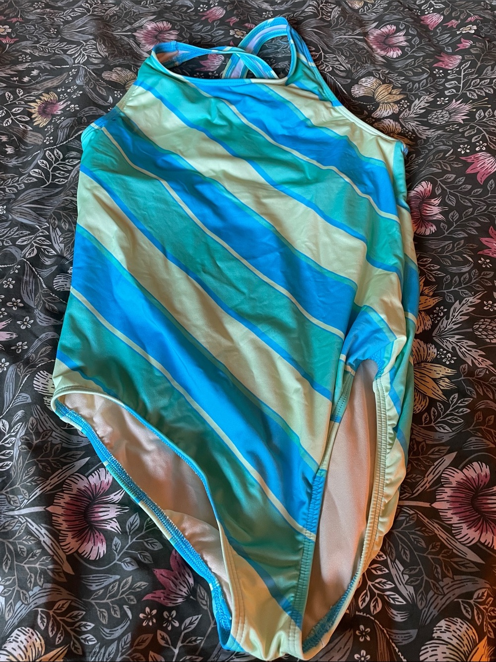 Lands' End Girls' Aqua & Teal Striped One-Piece Swimsuit